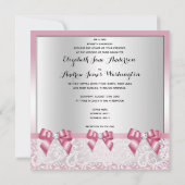 Stijlvolle roze strikken & kanten bruiloft kaart (Achterkant)