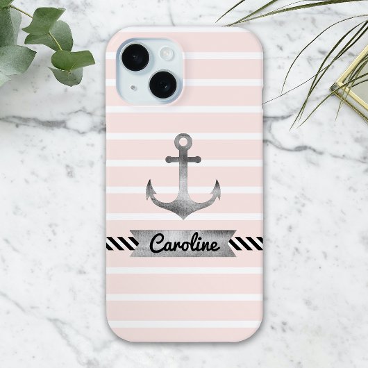 Stijlvolle roze stripes Waterverf Anchor Custom Case-Mate iPhone Case