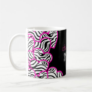 Stijlvolle Roze Sweet 16 Zebra Heart Design Naam Koffiemok