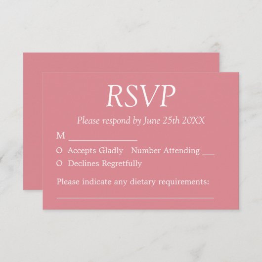 Stijlvolle roze trouw-RSVP kaart (Voorkant / Achterkant)