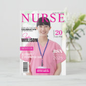 Stijlvolle Roze verpleegmagazine foto afstuderen Kaart (Staand voorkant)