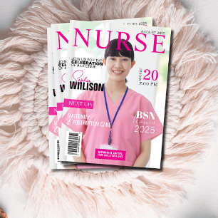 Stijlvolle Roze verpleegmagazine foto afstuderen Kaart