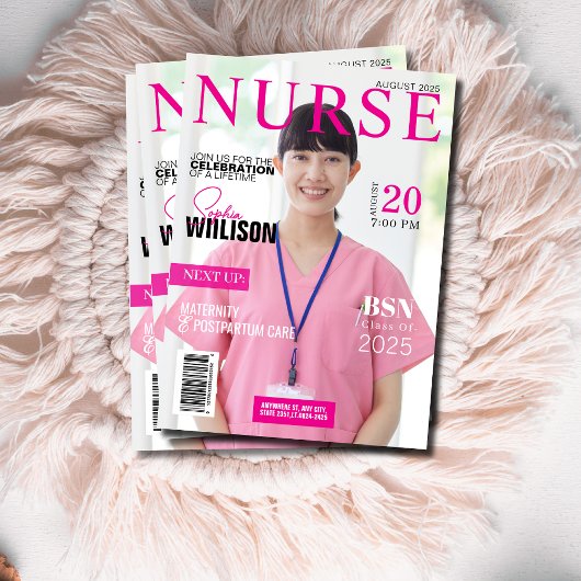 Stijlvolle Roze verpleegmagazine foto afstuderen Kaart