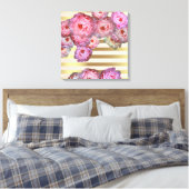 Stijlvolle roze volken op gouden horizontale strep canvas afdruk (Insitu (Slaapkamer))