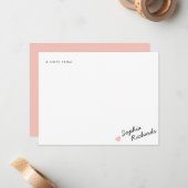 Stijlvolle roze vrouwelijke hartbriefpapier notitiekaartje (Voorkant / Achterkant in situ)