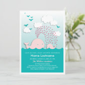 Stijlvolle Roze Walvissen Harten Mint Baby shower Kaart (Staand voorkant)