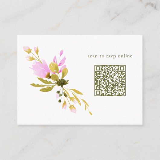 Stijlvolle Roze Waterverf Bloemenbruiloft RSVP QR Informatiekaartje (Achterkant)