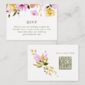 Stijlvolle Roze Waterverf Bloemenbruiloft RSVP QR Informatiekaartje (Voorkant / Achterkant)