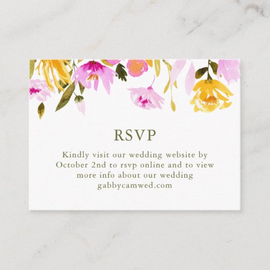 Stijlvolle Roze Waterverf Bloemenbruiloft RSVP QR Informatiekaartje (Voorkant)