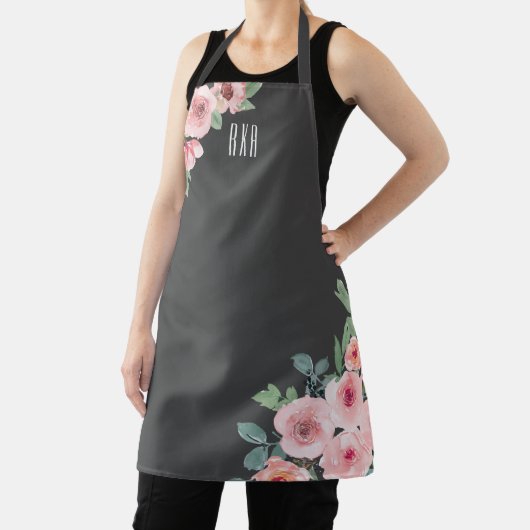Stijlvolle roze Waterverf bloemenmonogram Schort (Insitu)