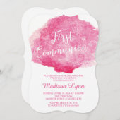 Stijlvolle Roze Waterverf Eerste Communie Kaart (Voorkant / Achterkant)