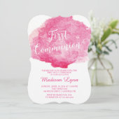 Stijlvolle Roze Waterverf Eerste Communie Kaart (Staand voorkant)
