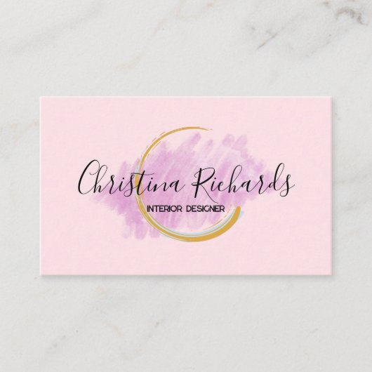 Stijlvolle roze Waterverf met Logo & QR Visitekaartje (Voorkant)