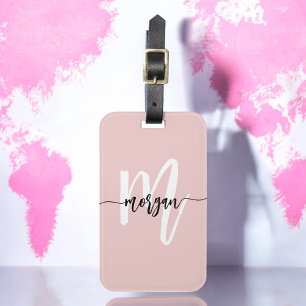 Stijlvolle Roze Wereld Reiziger Monogram Naam Bagagelabel