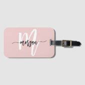 Stijlvolle Roze Wereld Reiziger Monogram Naam Bagagelabel (Voorkant (horizontaal))