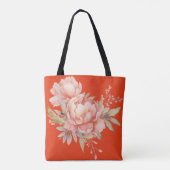Stijlvolle roze wilde bloemen, tomatenrode Canvas  Tote Bag (Achterkant)