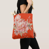 Stijlvolle roze wilde bloemen, tomatenrode Canvas  Tote Bag (Dichtbij)