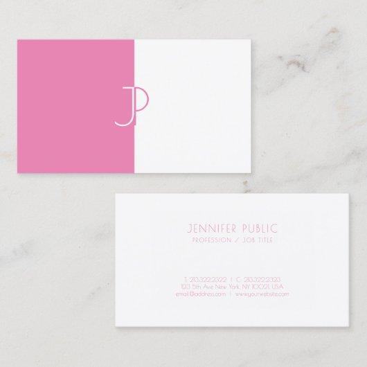 Stijlvolle Roze Wit Monogrammed Sjabloon Trendy Visitekaartje (Voorkant / Achterkant)