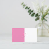Stijlvolle Roze Wit Monogrammed Sjabloon Trendy Visitekaartje (Staand voorkant)