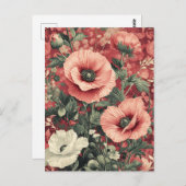 Stijlvolle roze witte klaprozen bloemenkunst briefkaart (Voorkant / Achterkant)