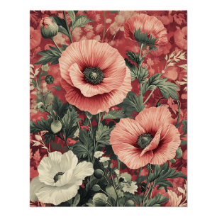 Stijlvolle roze witte klaprozen bloemenkunst perfect poster