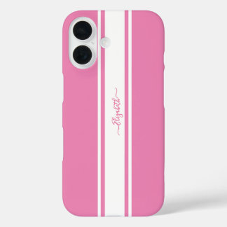Stijlvolle roze witte racestaven, afgebeeld iPhone 16 hoesje