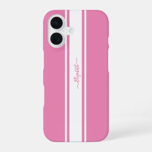 Stijlvolle roze witte racing strepen gemerkt chic iPhone 16 hoesje