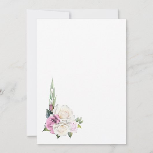 Stijlvolle Roze Witte Roos Bloemen Huwelijk Kaart (Achterkant)