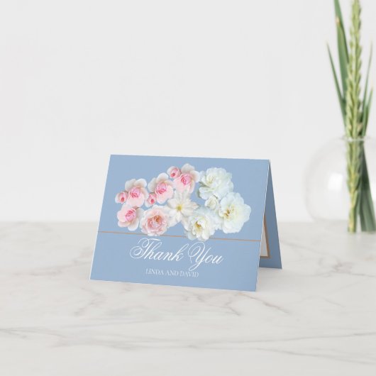 Stijlvolle Roze Witte Roos & Clematis Chic Bedankt (Voorkant)