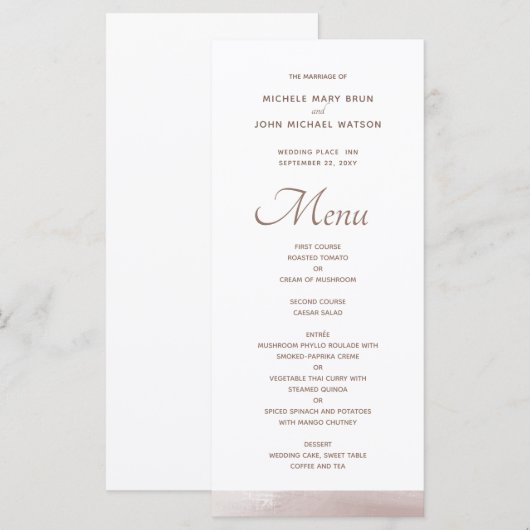 Stijlvolle roze witte trouwmenu kaarten (Voorkant / Achterkant)