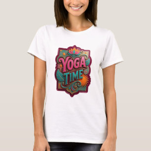 Stijlvolle Roze YOGA TIME Artistiek Motief T-shirt