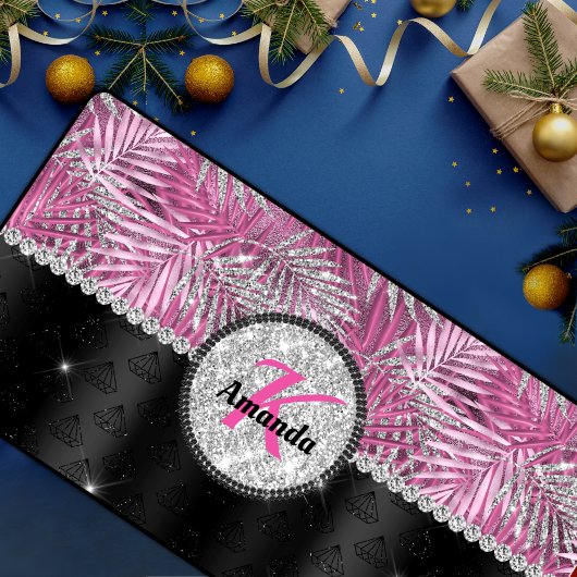 Stijlvolle roze zilverglitter verlaat monogram bureaumat