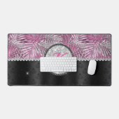 Stijlvolle roze zilverglitter verlaat monogram bureaumat (Keyboard & Muis)