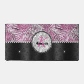 Stijlvolle roze zilverglitter verlaat monogram bureaumat (Voorkant)