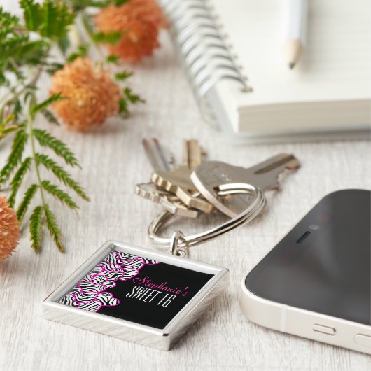 Stijlvolle Roze Zoete 16 Tijgerhart Ontwerpnaam Sleutelhanger (Zijkant)