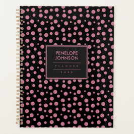 Stijlvolle Roze Zwart Stippenpatroon Planner