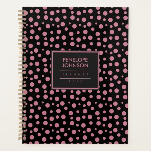 Stijlvolle Roze Zwart Stippenpatroon Planner (Voorkant)