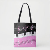 Stijlvolle roze zwart wit piano toetsen en notitie tote bag (Voorkant)