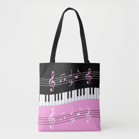 Stijlvolle roze zwart wit piano toetsen en notitie tote bag (Voorkant)