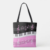 Stijlvolle roze zwart wit piano toetsen en notitie tote bag (Achterkant)