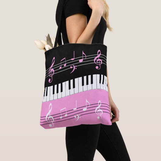 Stijlvolle roze zwart wit piano toetsen en notitie tote bag (Dichtbij)