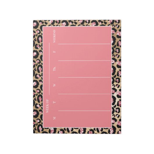 Stijlvolle roze zwarte Cheetah Leopard Weekly Plan Notitieblok (Linkerzijde)