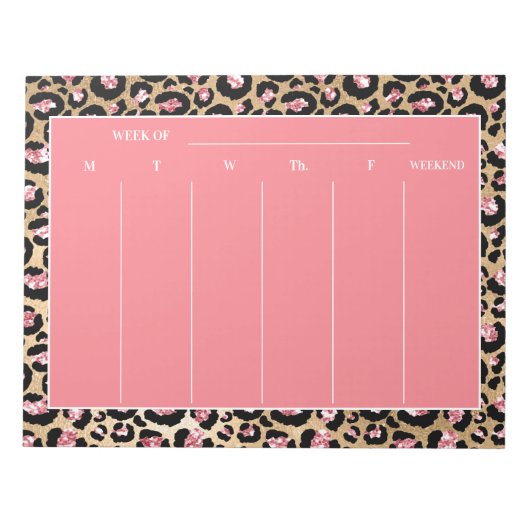 Stijlvolle roze zwarte Cheetah Leopard Weekly Plan Notitieblok (Voorkant)
