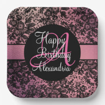 Stijlvolle roze zwarte Floral Monogram Birthday