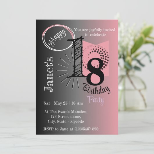 Stijlvolle roze & zwarte gradiënt geometrische ver kaart (Staand voorkant)