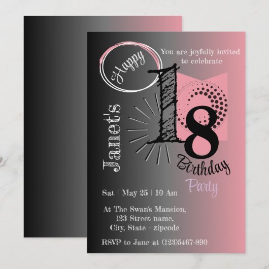 Stijlvolle roze & zwarte gradiënt geometrische ver kaart (Voorkant / Achterkant)