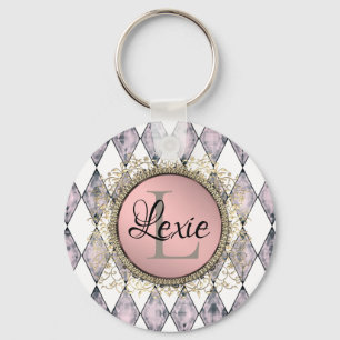 Stijlvolle roze zwarte Harlequin Monogram Sleutelhanger
