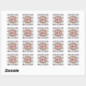 Stijlvolle roze zwarte Harlequin Monogram Vierkante Sticker (Vel)