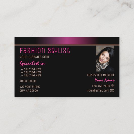 Stijlvolle roze zwarte moderne versie met Logo en  Visitekaartje (Achterkant)