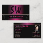 Stijlvolle roze zwarte moderne versie met monogram visitekaartje (Voorkant / Achterkant)